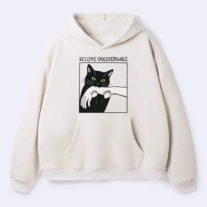 Kyoto-Lion Black Cat Biting Adult Fleece Hoodie
