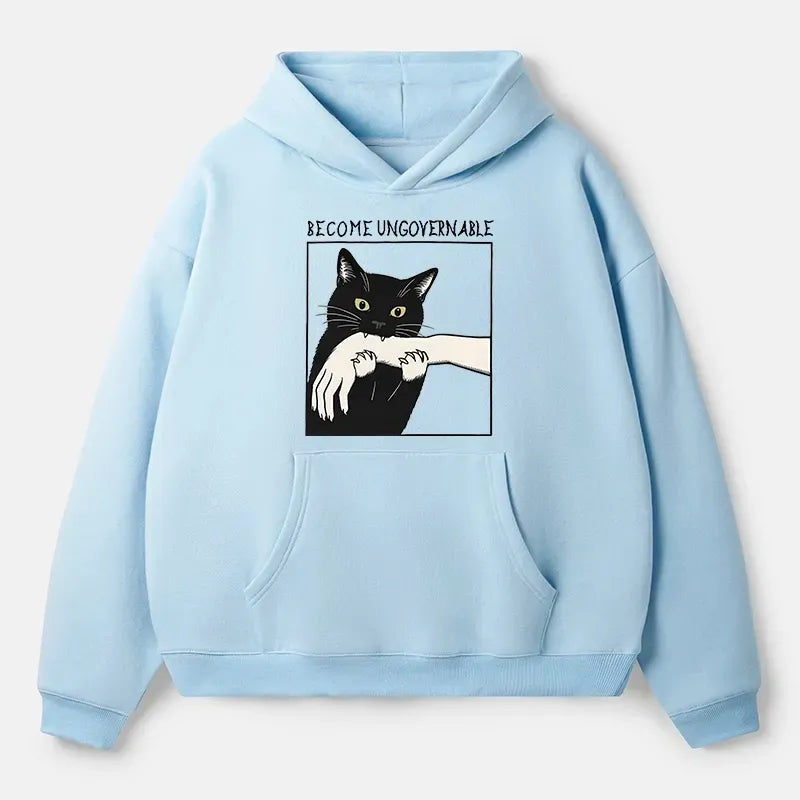 Unisex Black Cat Fleece Hoodie for Vacation