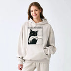 Japanese Black Cat Hoodie for Daily Wear
