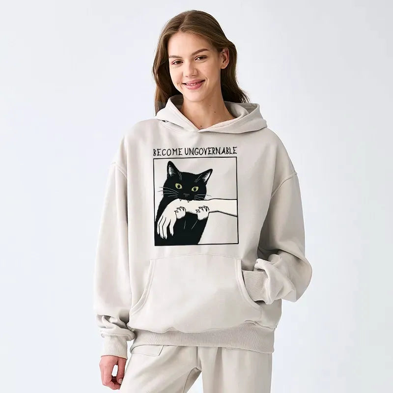 Japanese Black Cat Hoodie for Daily Wear