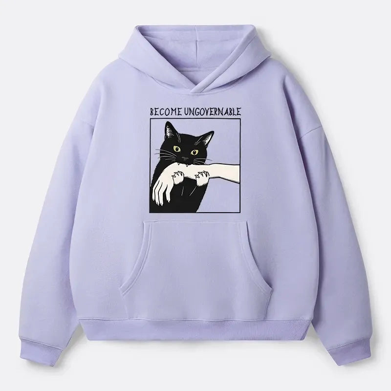 Unisex Black Cat Fleece Hoodie for Vacation