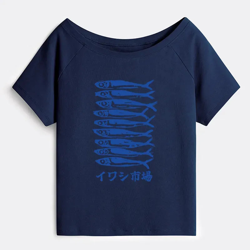 Kyoto-Lion Sardine Market Off Shoulder T-Shirt