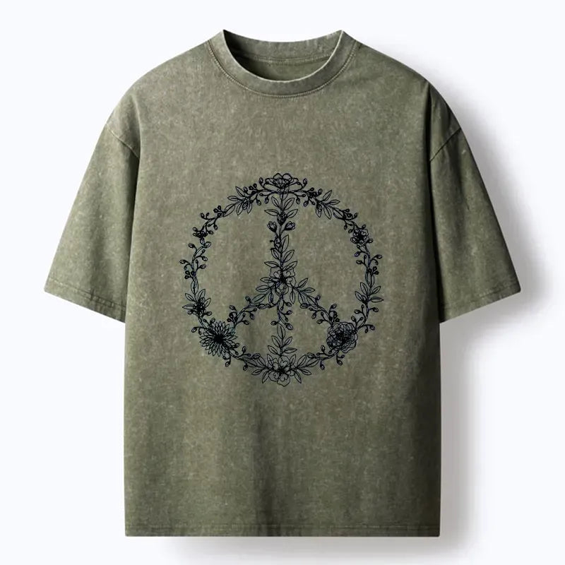 Retro Japanese flower peace sign tee comfortable