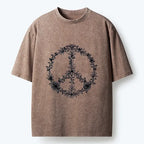 Kyoto-Lion Circle Of Flower Peace Sign Washed T-Shirt