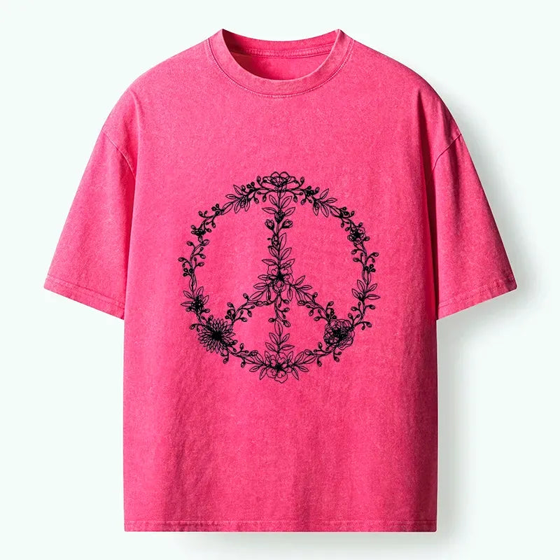 Retro Japanese flower peace sign tee comfortable