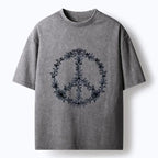 Kyoto-Lion Circle Of Flower Peace Sign Washed T-Shirt