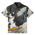 Kyoto-Lion Surfing Cat Button-up Shirt