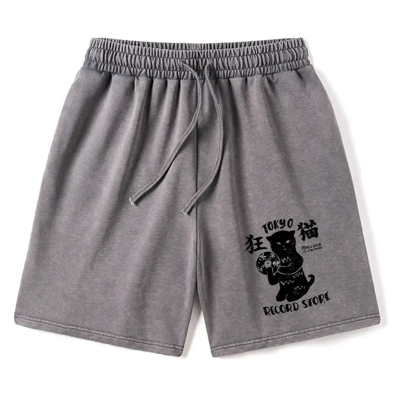 japanese vintage cat washed shorts