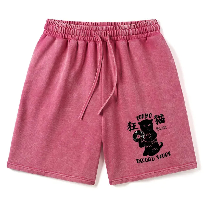 japanese vintage cat washed shorts