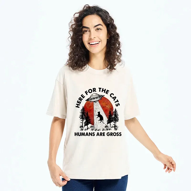 Cute Cat Washed T-Shirt Gift Idea