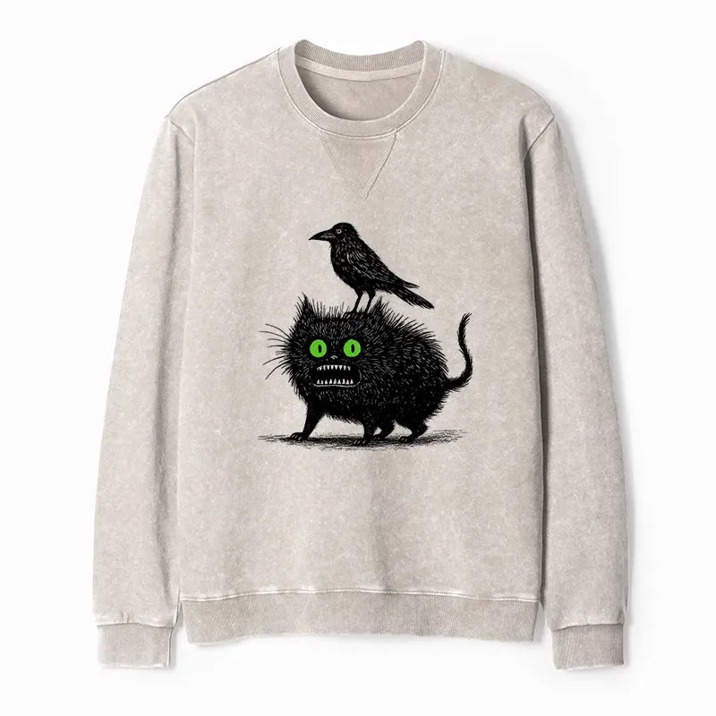 Japanese Vintage Crow and Black Cat Sweatshirt