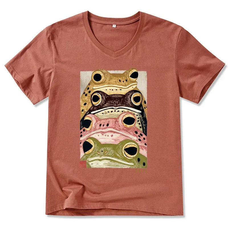 Japanese Frog Art V-Neck T-Shirt