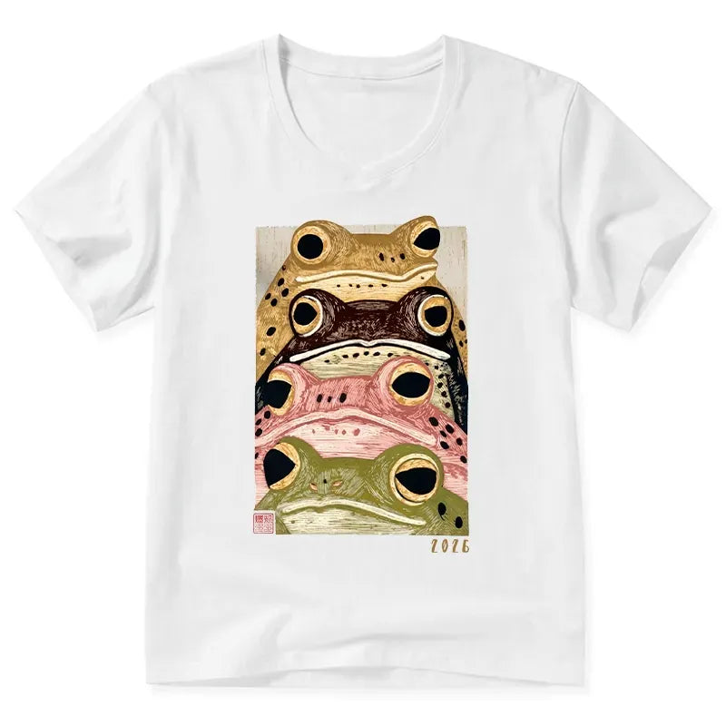 Kyoto-Lion Whimsical Multi Colored Frog Art V-Neck Classic T-Shirt