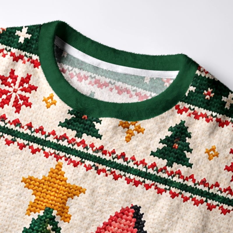 Kyoto-Lion Cat Christmas Tree Fuzzy Christmas Ugly Sweatshirt