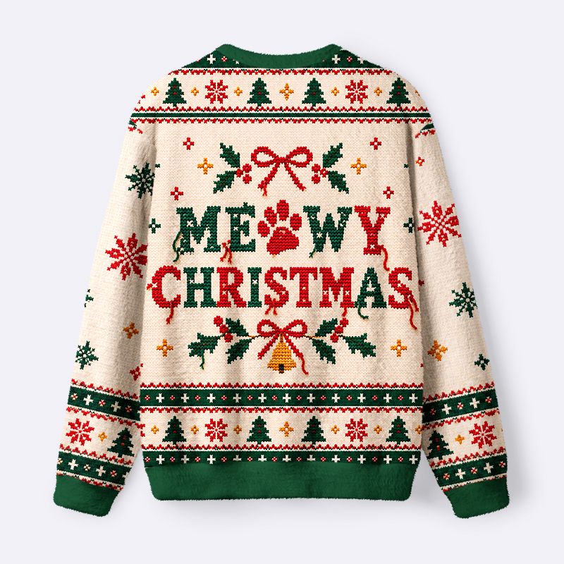 Kyoto-Lion Cat Christmas Tree Fuzzy Christmas Ugly Sweatshirt