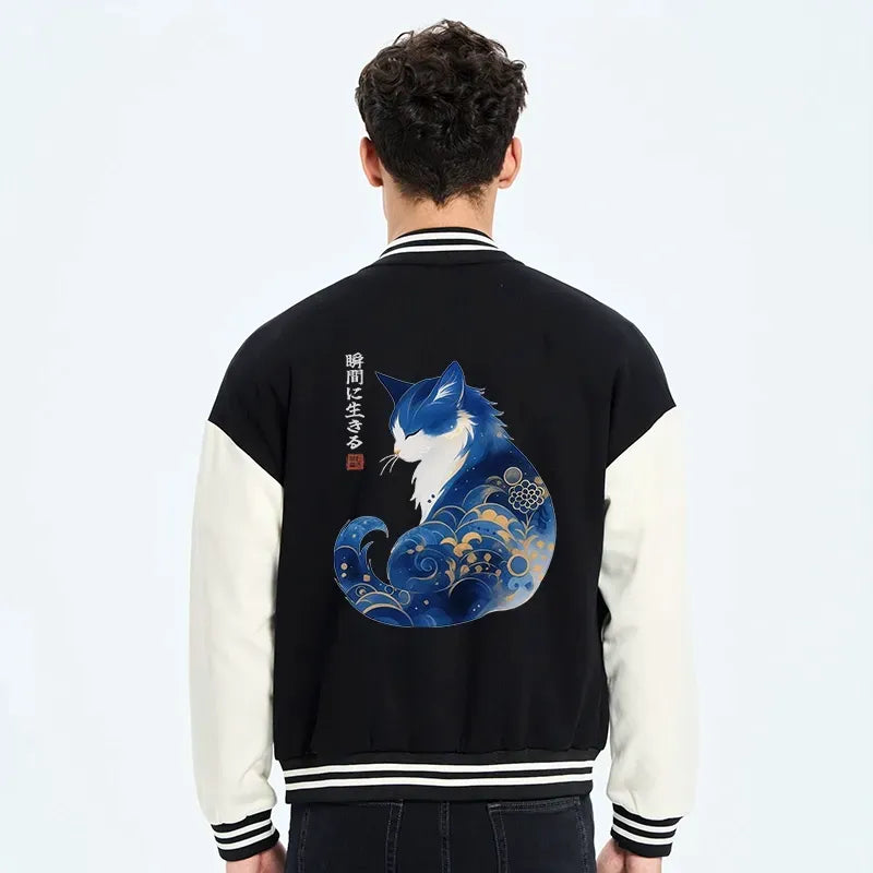 embroidered cat varsity jacket free shipping