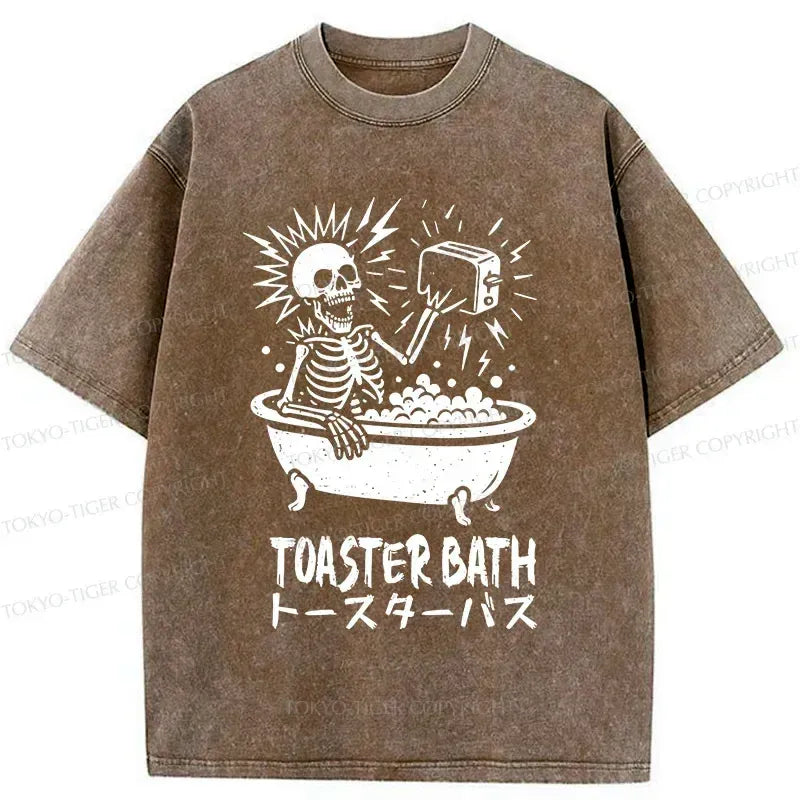 Kyoto-Lion Funny Skeleton Taking A Bath Washed T-Shirt