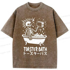 Kyoto-Lion Funny Skeleton Taking A Bath Washed T-Shirt