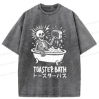 Kyoto-Lion Funny Skeleton Taking A Bath Washed T-Shirt