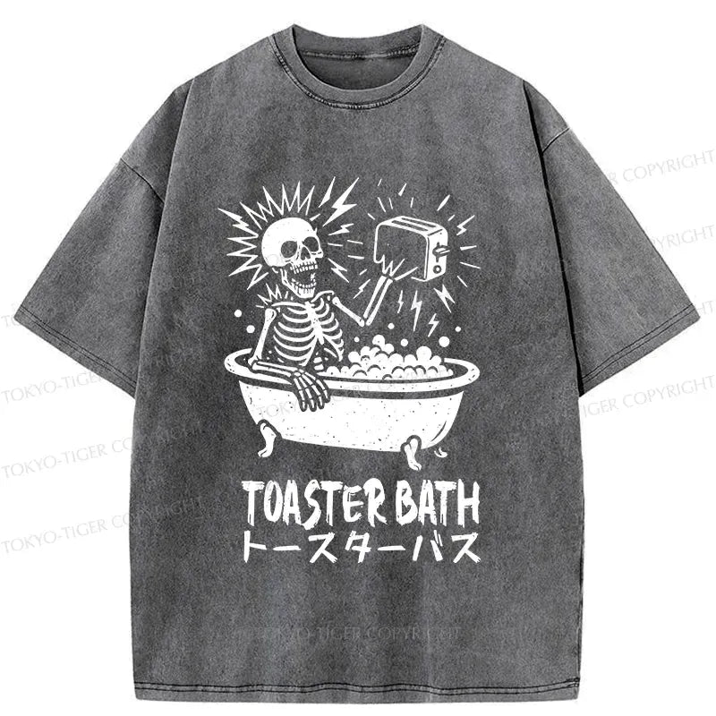 Kyoto-Lion Funny Skeleton Taking A Bath Washed T-Shirt