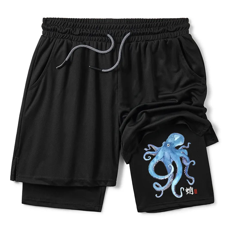 Kyoto-Lion Watercolor Blue Octopus Training Shorts