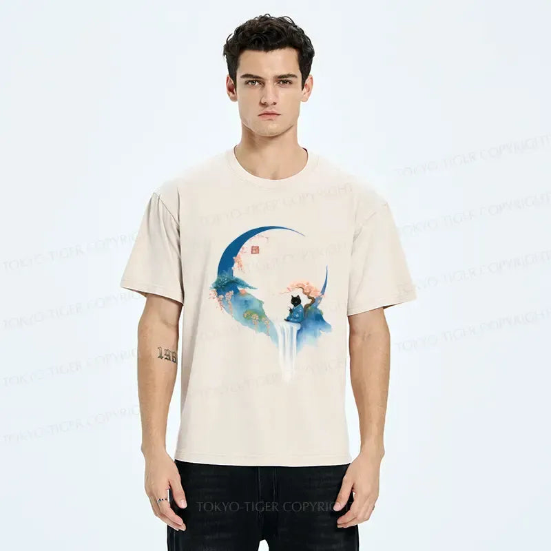Japanese Zen Cat Washed T-Shirt