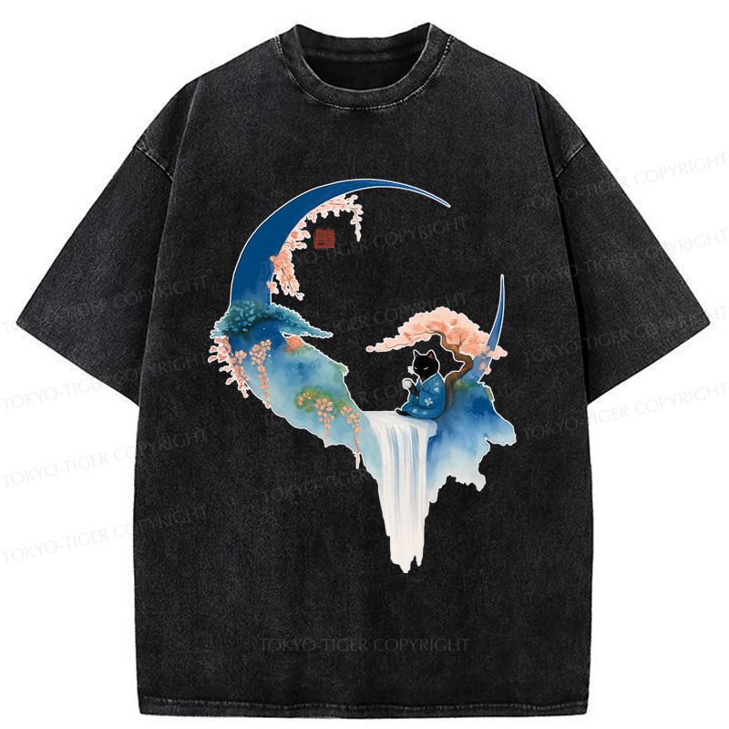 Japanese Zen Cat Washed T-Shirt