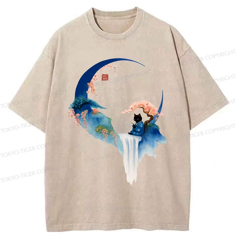 Japanese Zen Cat Washed T-Shirt