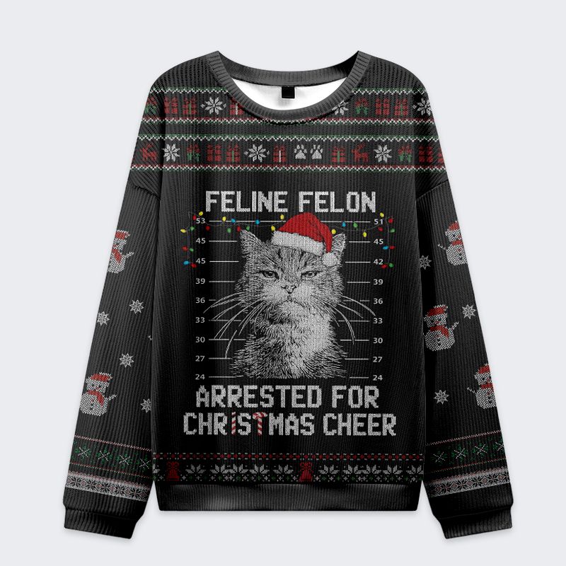 Kyoto-Lion The Arrested Cat Christmas Ugly Sweatshirt