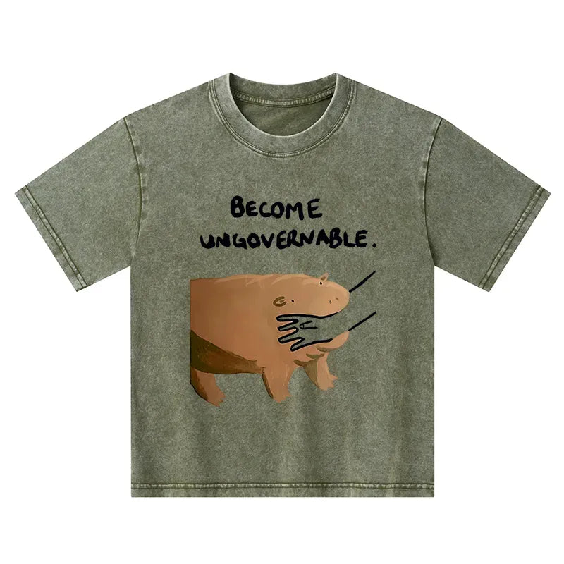 Moo Deng Washed T-Shirt for Kids