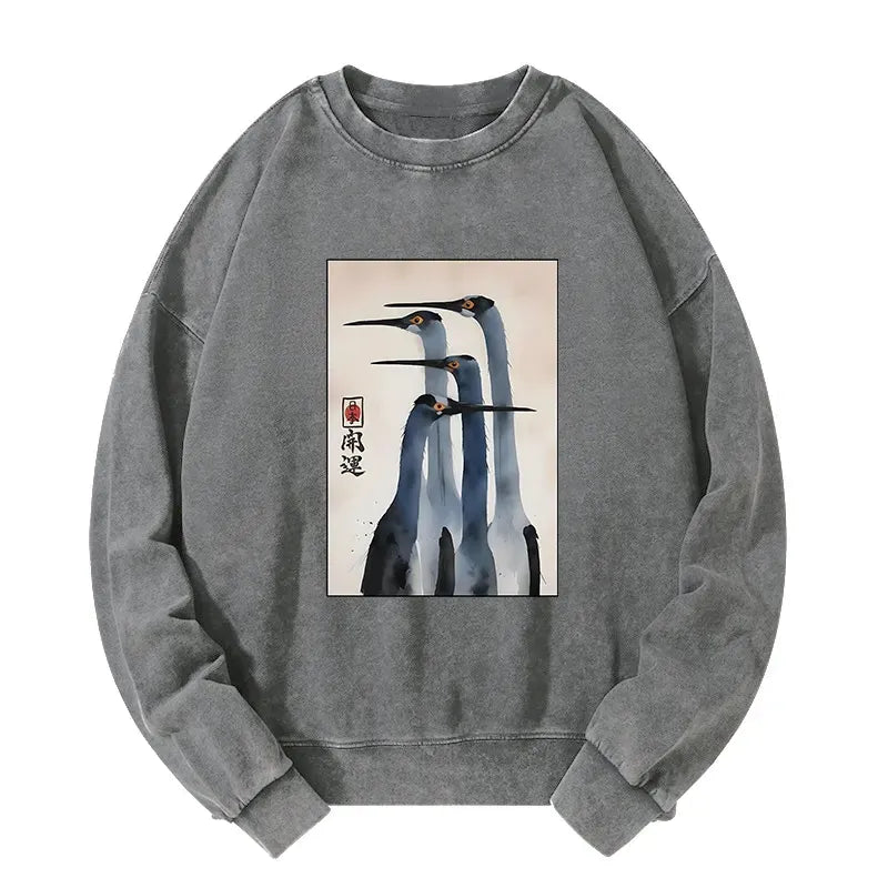 Kyoto-Lion Retro Sandhill Crane Washed Sweatshirt
