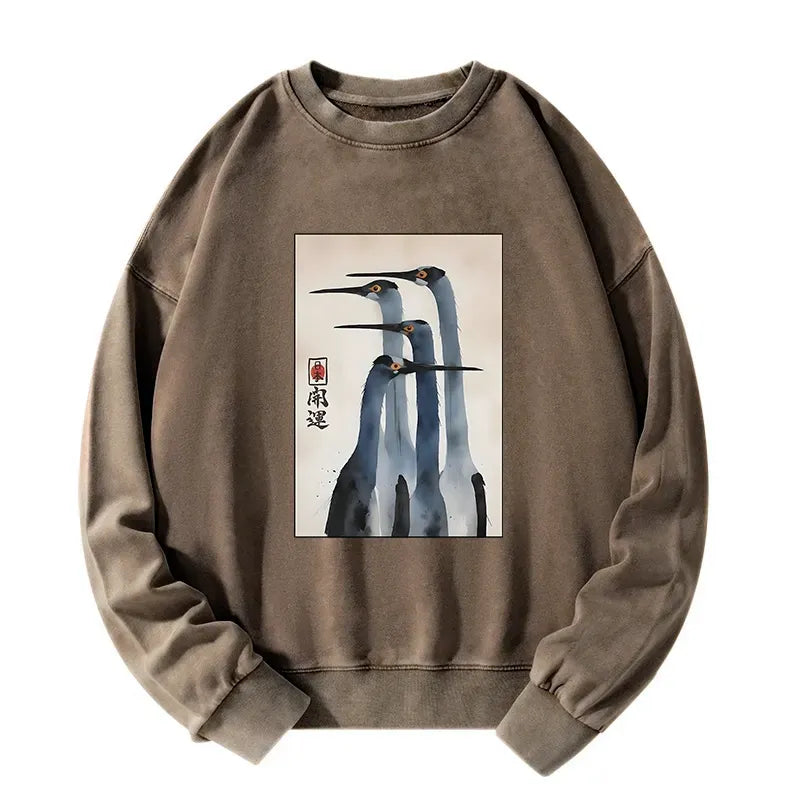 Kyoto-Lion Retro Sandhill Crane Washed Sweatshirt
