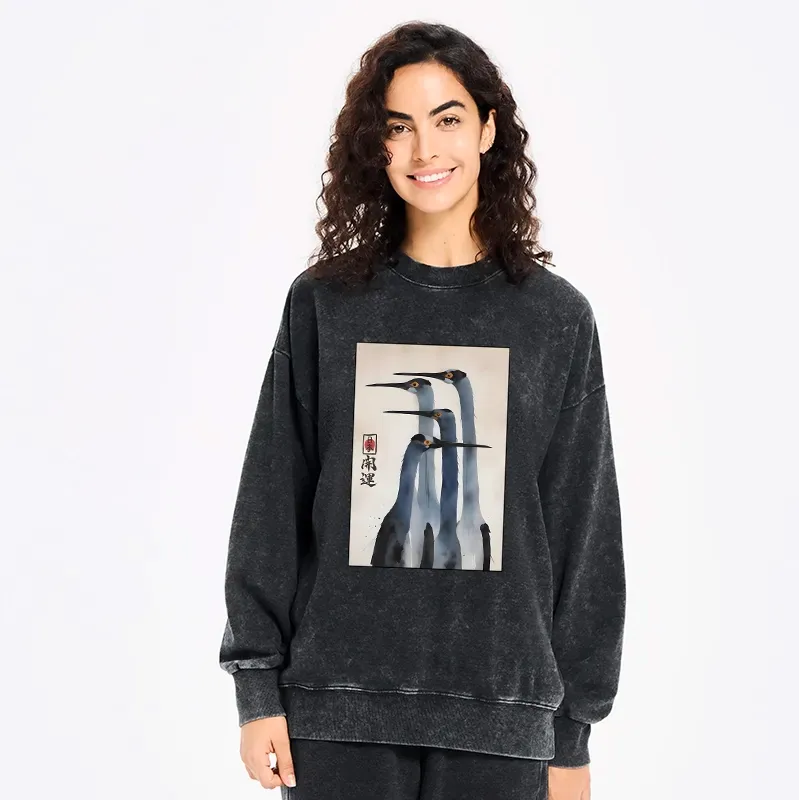 Kyoto-Lion Retro Sandhill Crane Washed Sweatshirt