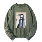 Retro Wased Crane Sweatshirt for Daily Wear