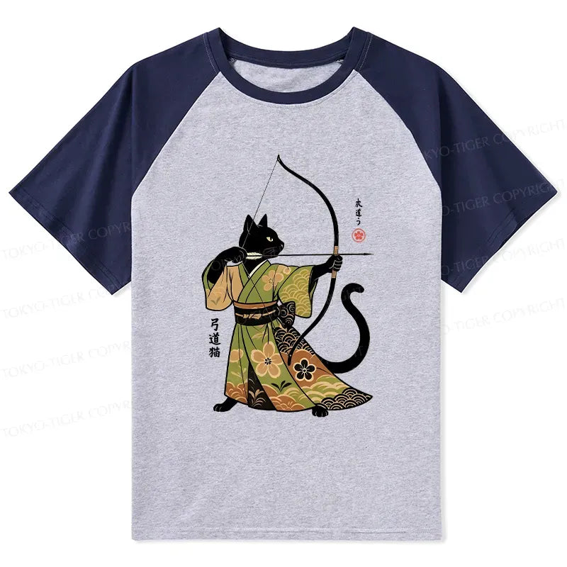 Kyoto-Lion Japan Cat Archery Raglan T-shirt