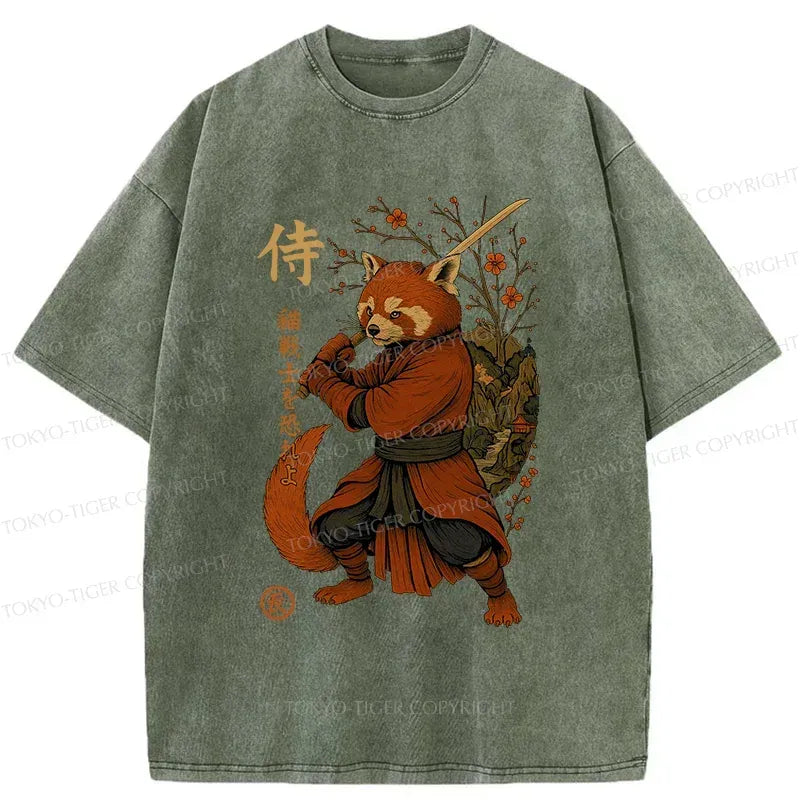 Kyoto-Lion Red Panda Samurai Washed T-Shirt
