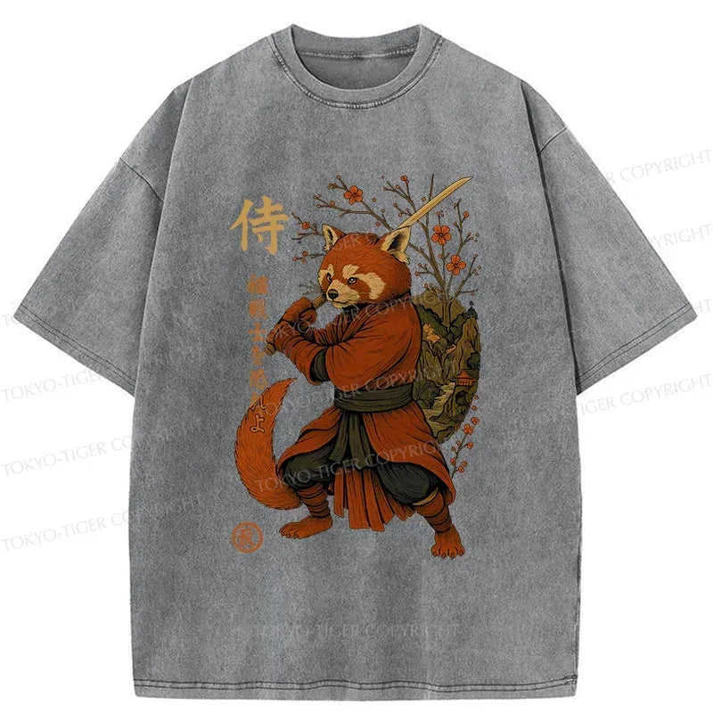 Kyoto-Lion Red Panda Samurai Washed T-Shirt