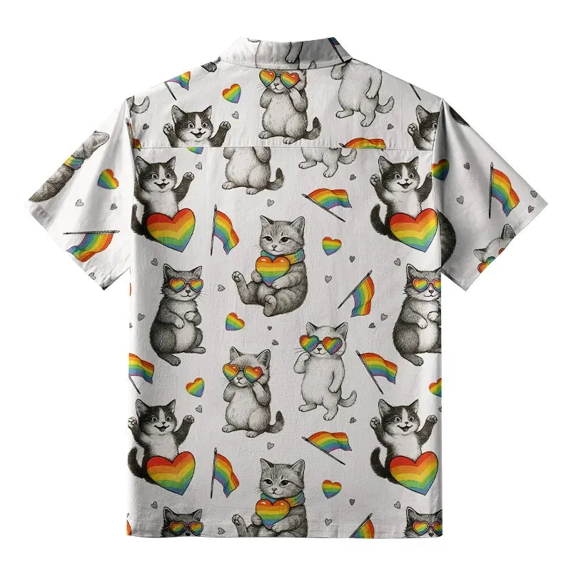 Japanese Cat Rainbow Button-up Shirt Best Seller