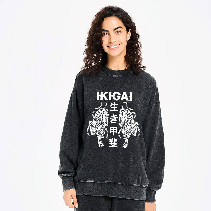 Japanese Tiger Washed Sweatshirt for Streetwear