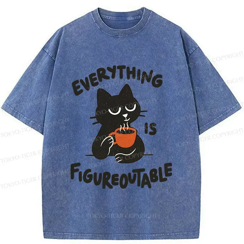 Kyoto-Lion Cat Tasting Coffee Washed T-Shirt