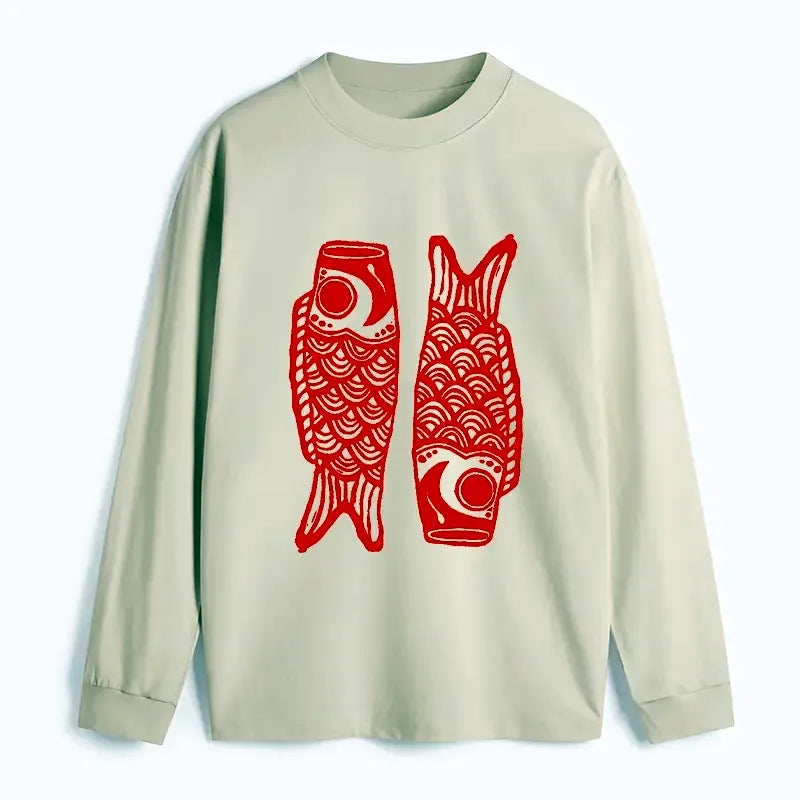 Japanese retro carp streamer long sleeve tee