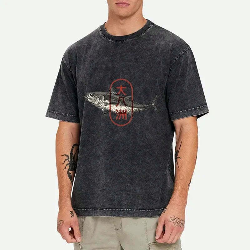Kyoto-Lion Sushi Fish Washed T-Shirt