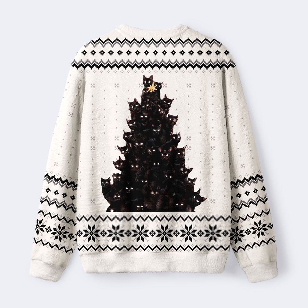 Kyoto-Lion Cat Christmas Stack Fuzzy Christmas Ugly Sweatshirt