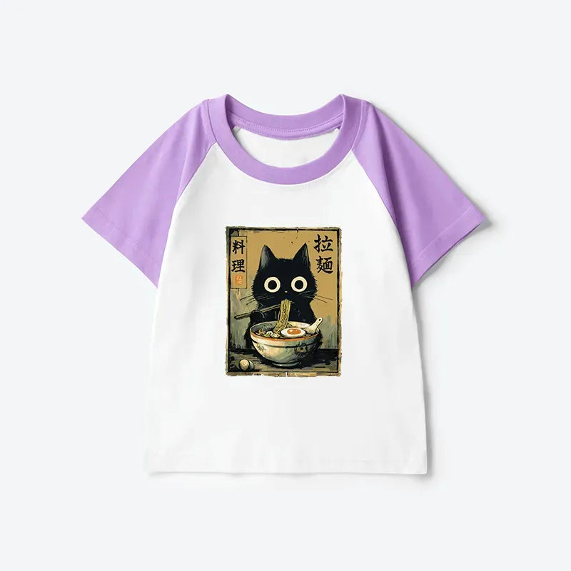 Japanese Cat Ramen Raglan for Kids