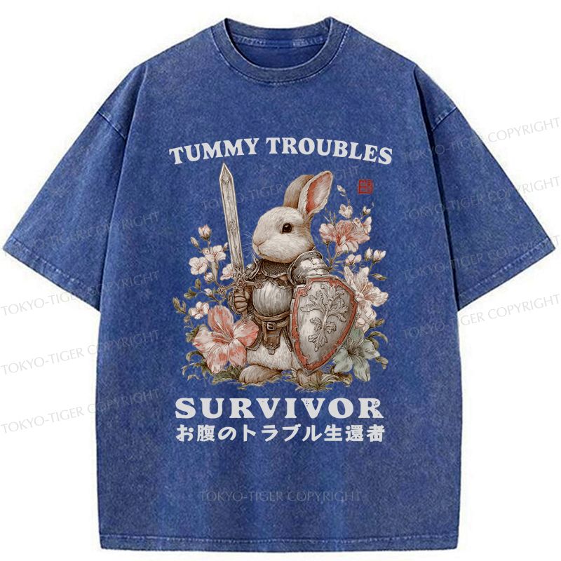 Kyoto-Lion Funny Rabbit£ºTummy Troubles Survivor Washed T-Shirt