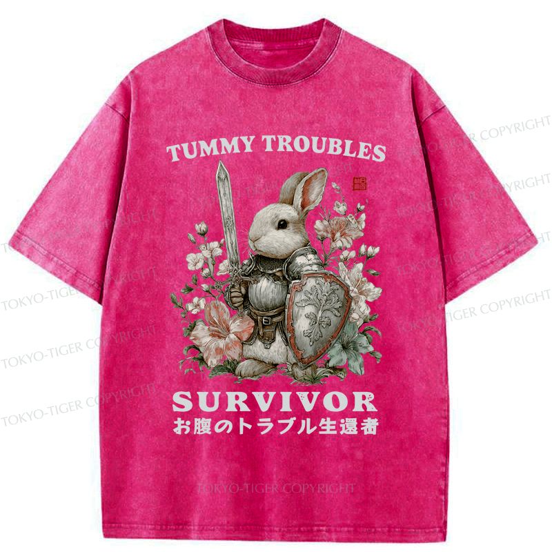 Kyoto-Lion Funny Rabbit£ºTummy Troubles Survivor Washed T-Shirt