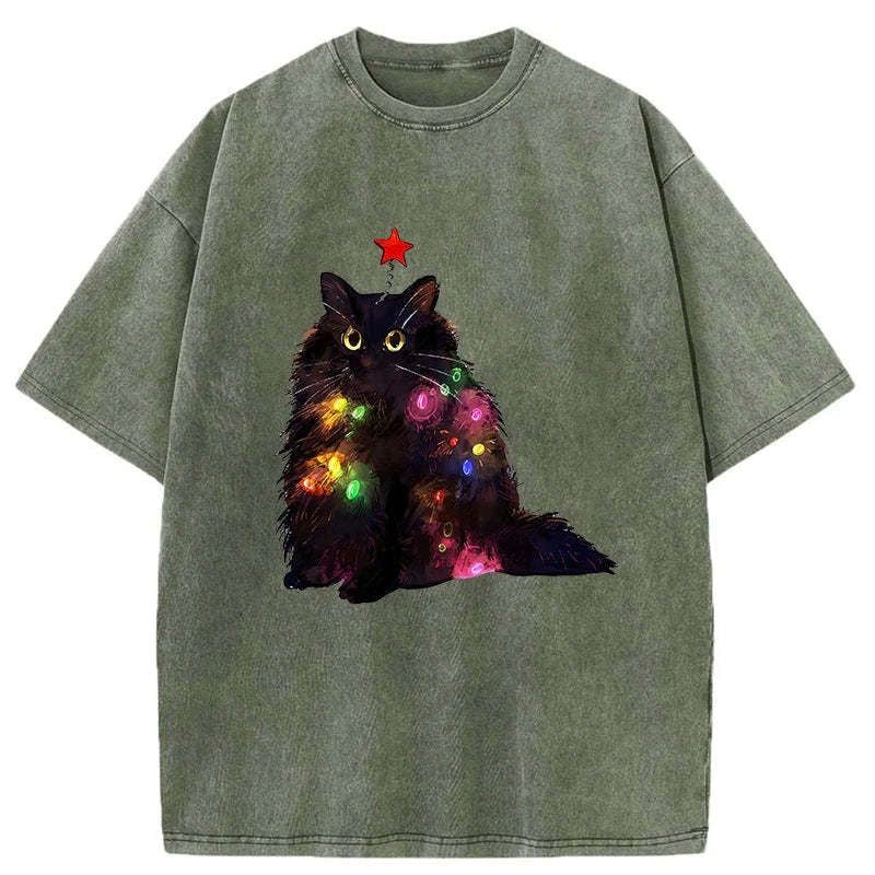 Christmas lights cat tee for festival