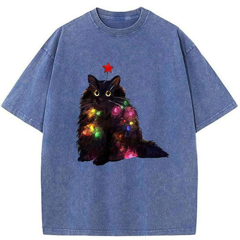 Christmas lights cat tee for festival
