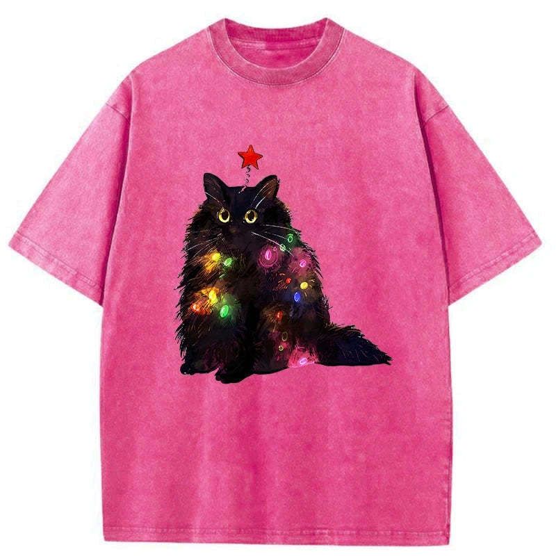 Christmas lights cat tee for festival