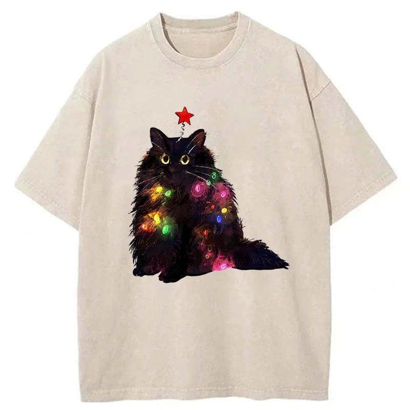 Christmas lights cat tee for festival